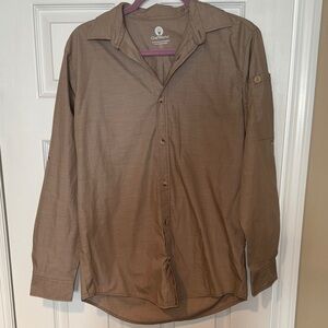 Chef Works beige button down collared shirt